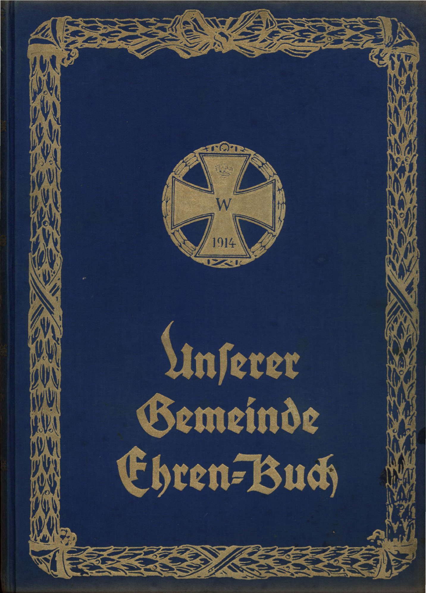 Der blaue Leineneinband des Ehrenbuchs mit Goldprägung